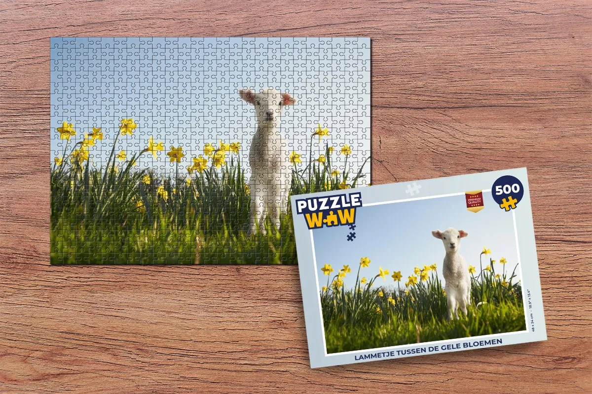 PuzzleWow Legpuzzel Lammetje tussen de gele bloemen 500 Stuks - Multicolor