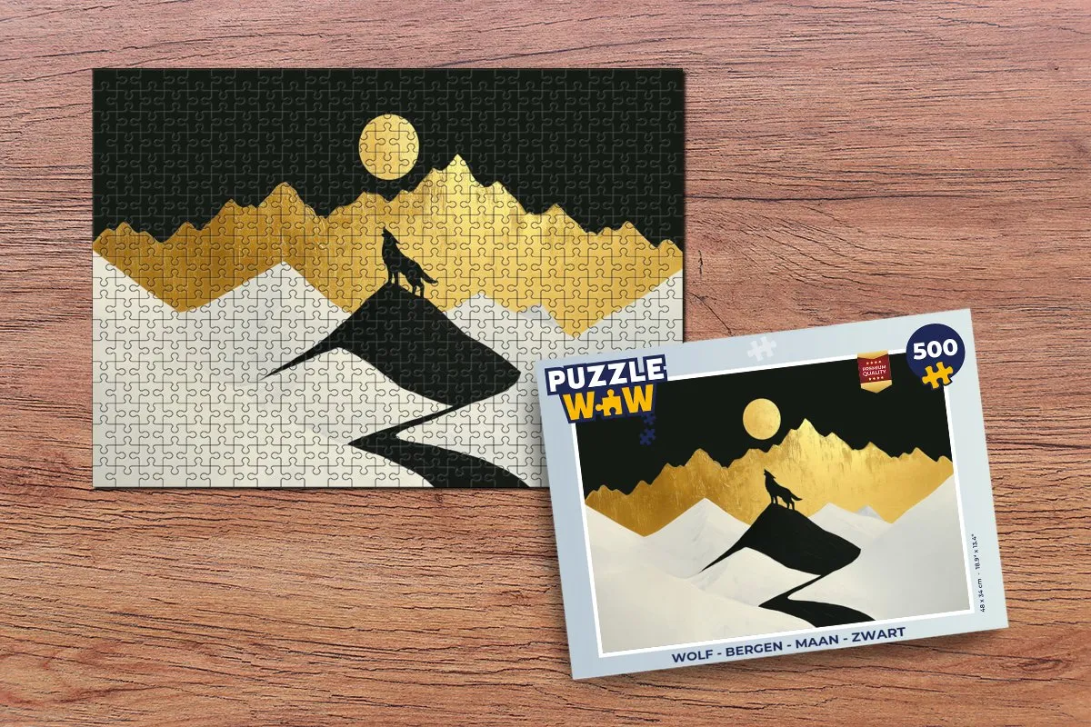 PuzzleWow Bergen Maan Legpuzzel 500 Stuks - Wolf