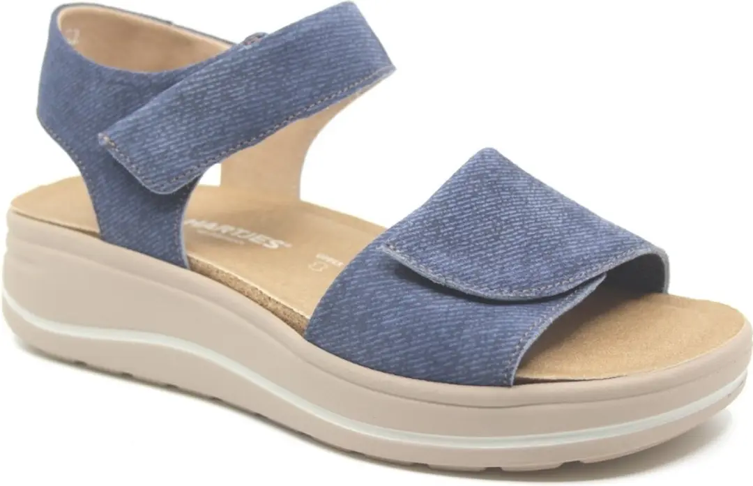 Hartjes, WOOGIE, 132.2002/40 65.00, Jeansblauwe dames sandalen met klittenband s
