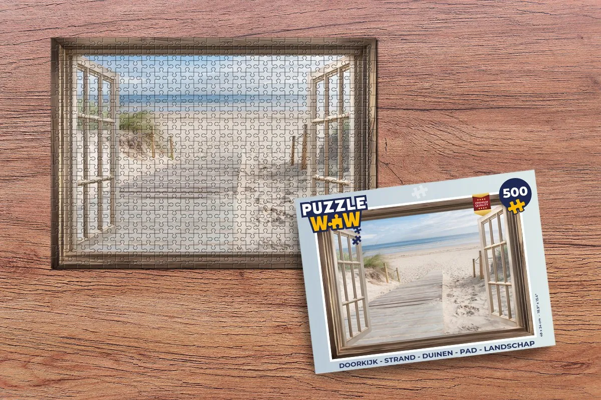 PuzzleWow Strand Doorkijk Legpuzzel 500 Stuks - Blauw/Beige