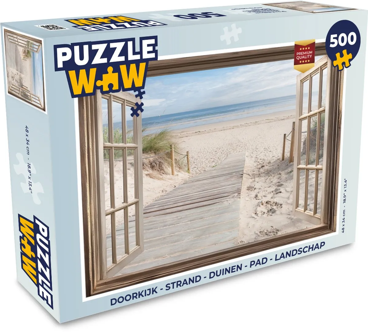 PuzzleWow Strand Doorkijk Legpuzzel 500 Stuks - Blauw/Beige