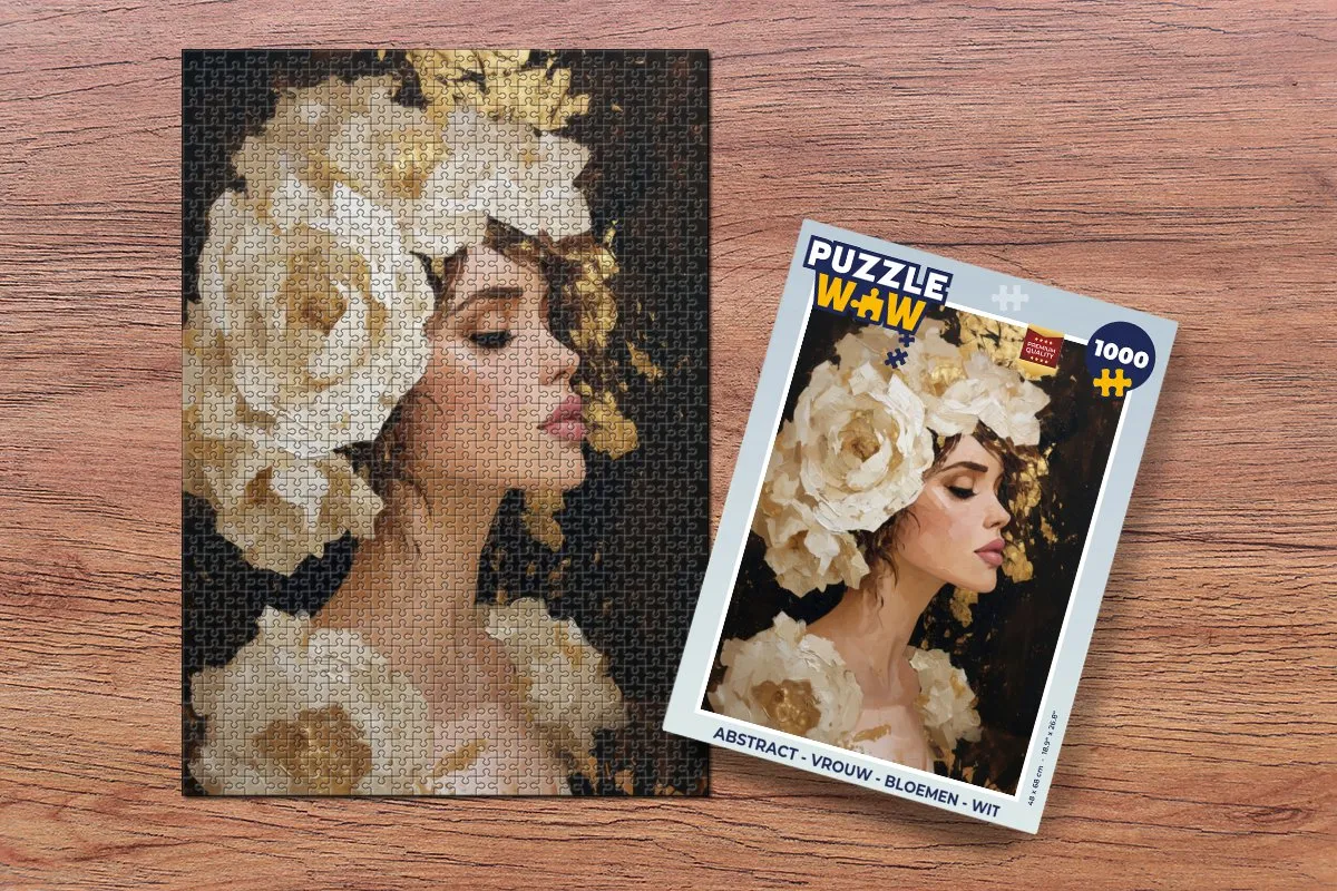 PuzzleWow Abstract Vrouw Bloemen Legpuzzel 1000 Stuks - Wit
