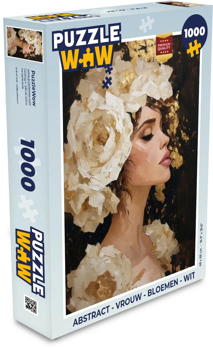 PuzzleWow Abstract Vrouw Bloemen Legpuzzel 1000 Stuks - Wit