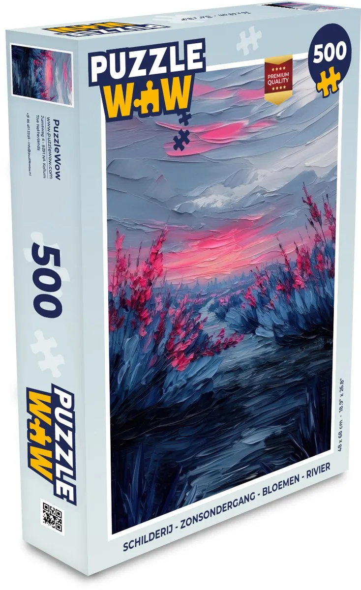 PuzzleWow Zonsondergang Bloemen Rivier Legpuzzel 500 Stuks