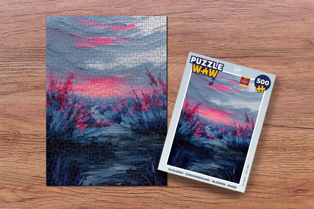 PuzzleWow Zonsondergang Bloemen Rivier Legpuzzel 500 Stuks