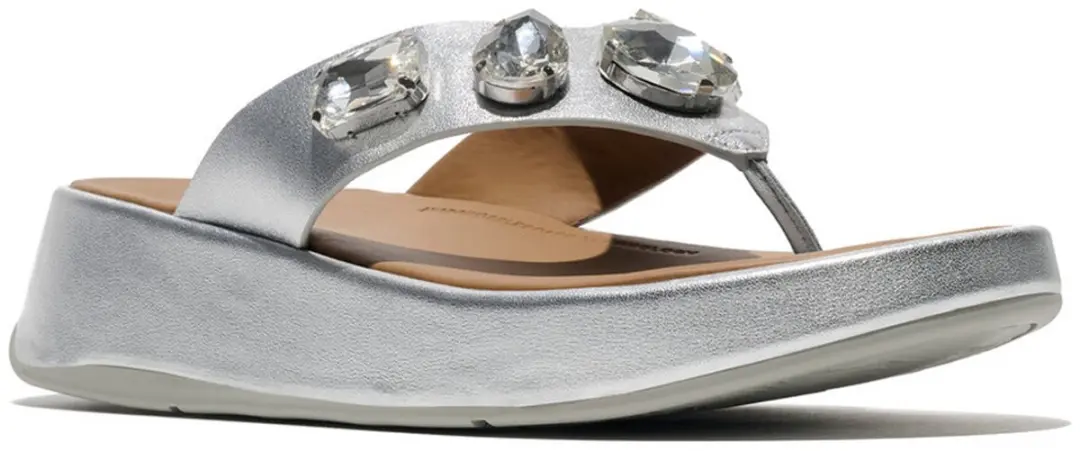 FitFlop FitFlop F-Mode Ultra-Jewel Leather Toe-Post Sandals ZILVER