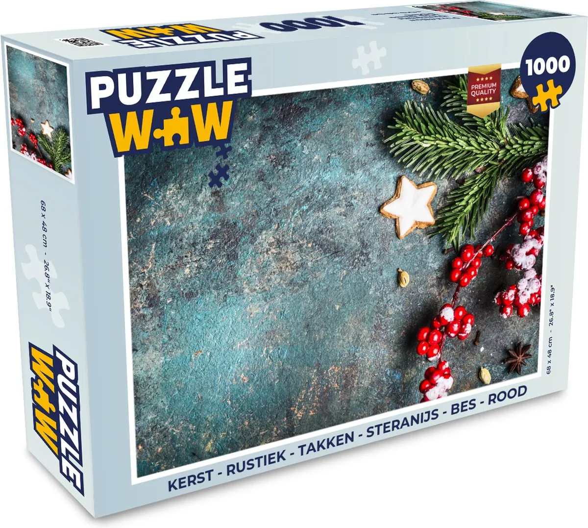 PuzzleWow Kerst Rustiek Takken Steranijs Bes Legpuzzel 1000 Stuks - Multicolor