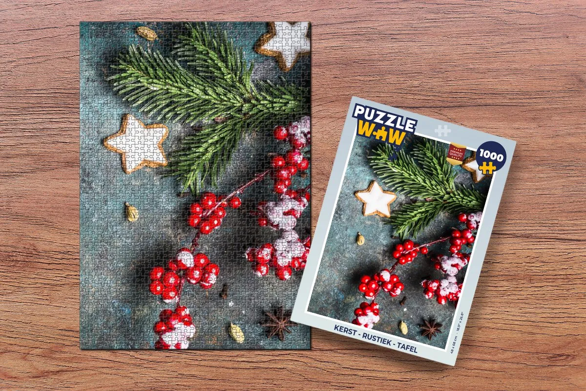 PuzzleWow Kerst Rustiek Takken Steranijs Bes Legpuzzel 1000 Stuks - Multicolor