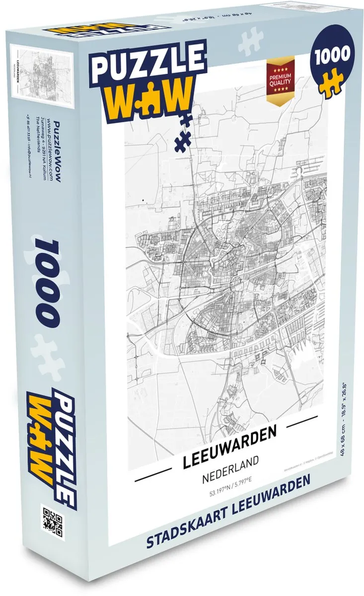 PuzzleWow Stadskaart Leeuwarden Legpuzzel 1000 Stuks - Multicolor