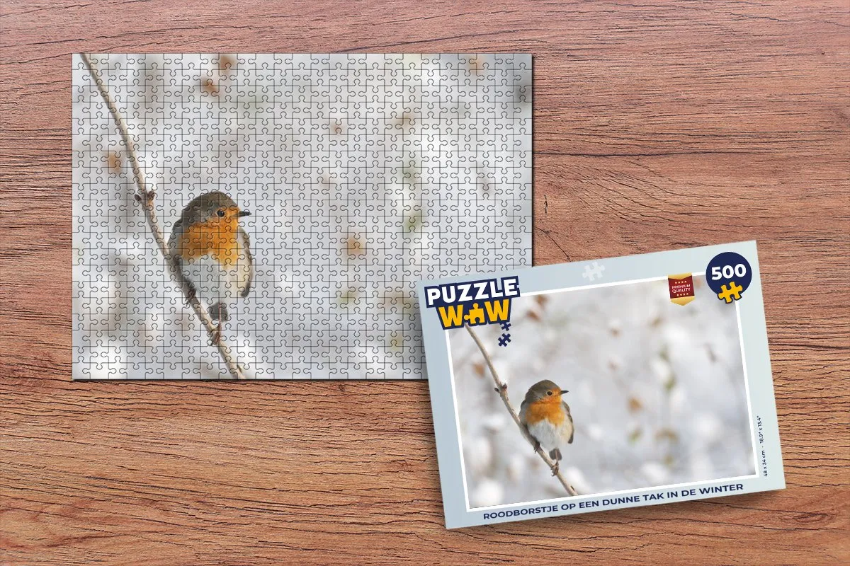 PuzzleWow Vogel - Roodborstje Winter Legpuzzel 500 Stuks - Multicolor