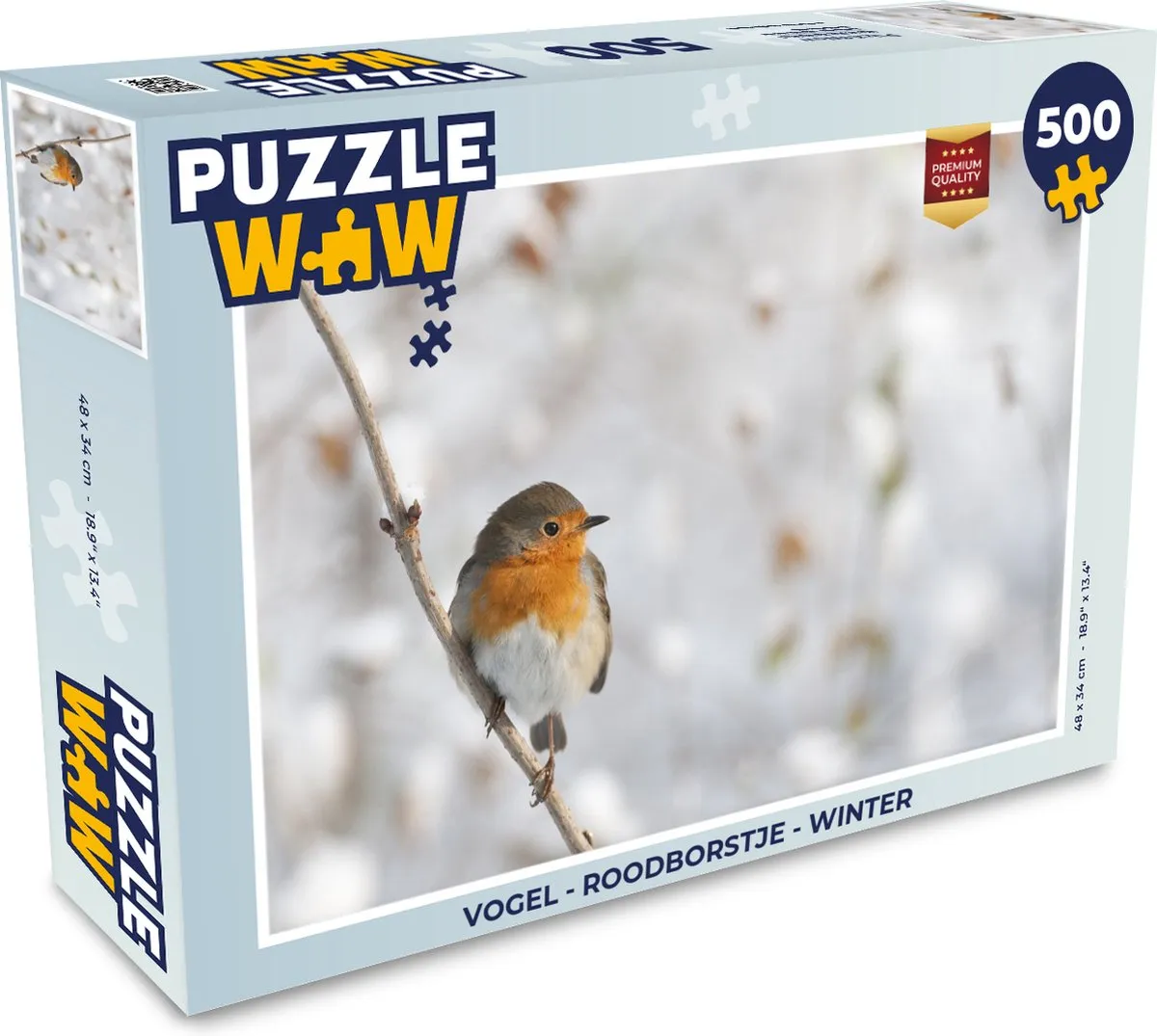 PuzzleWow Vogel - Roodborstje Winter Legpuzzel 500 Stuks - Multicolor