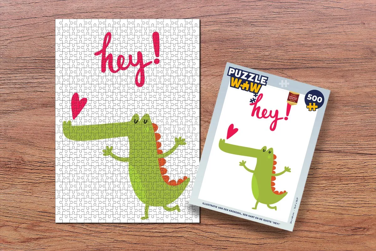 PuzzleWow Legpuzzel 500 Stuks - Krokodil & Hart - Multicolor