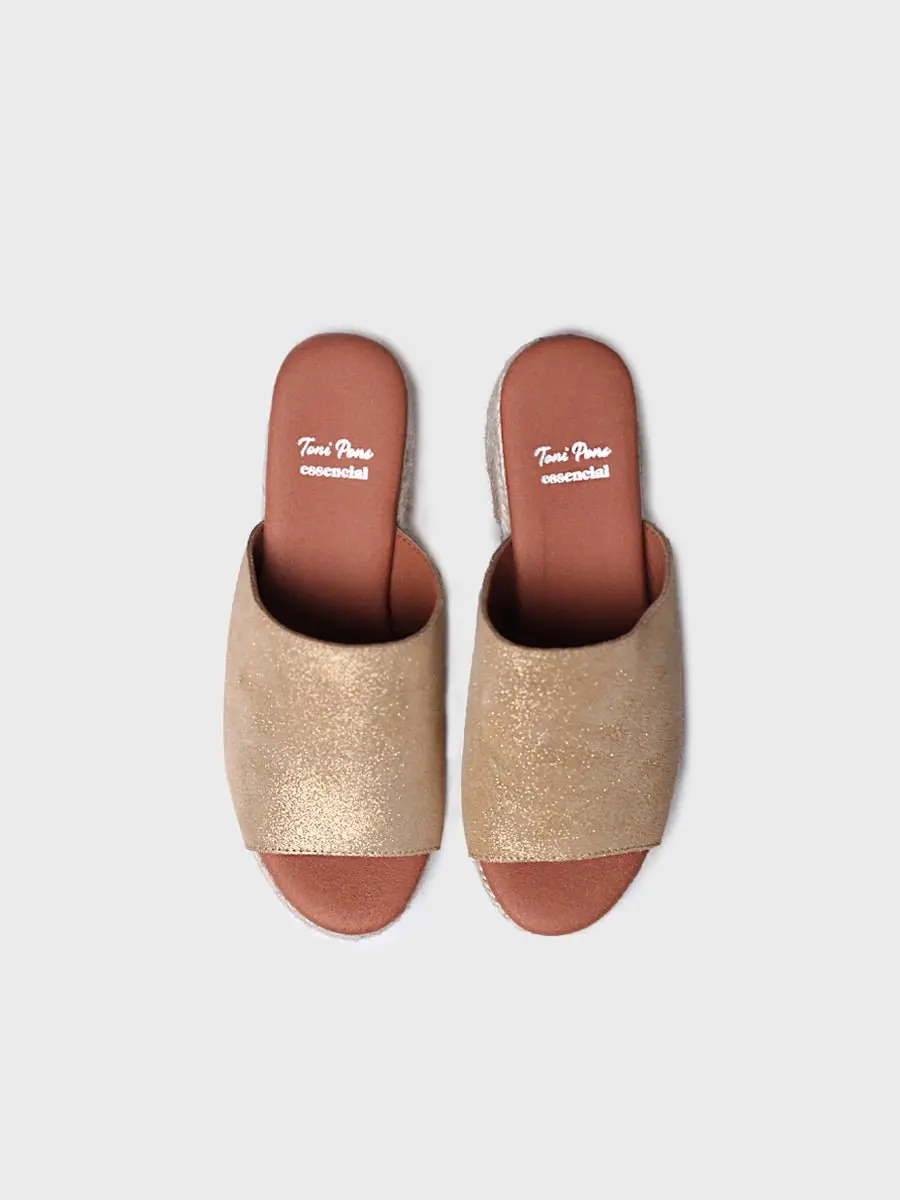 Leren espadrille zonder hiel met brede hak