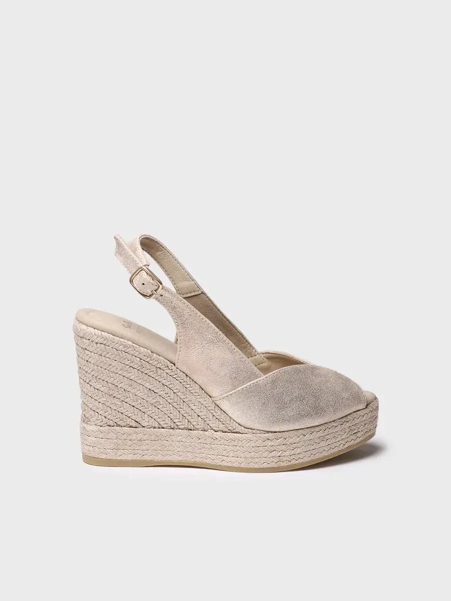 Dames espadrille met hoge hakken, open neus en sleehak van leer