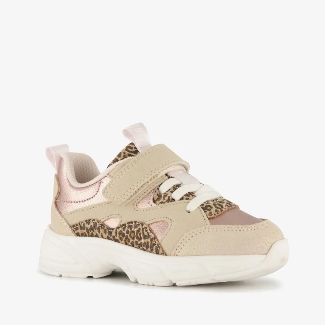 Braqeez leren meisjes sneakers beige panterprint