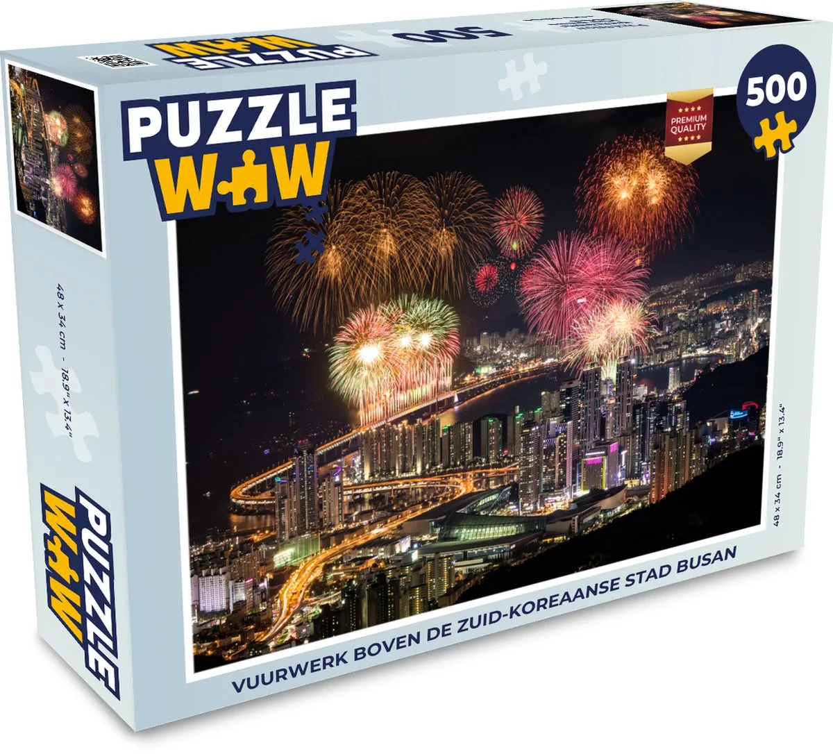 PuzzleWow Vuurwerk boven Busan Legpuzzel 500 Stuks - Multicolor
