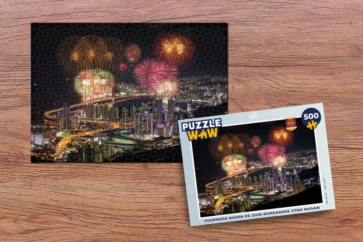 PuzzleWow Vuurwerk boven Busan Legpuzzel 500 Stuks - Multicolor