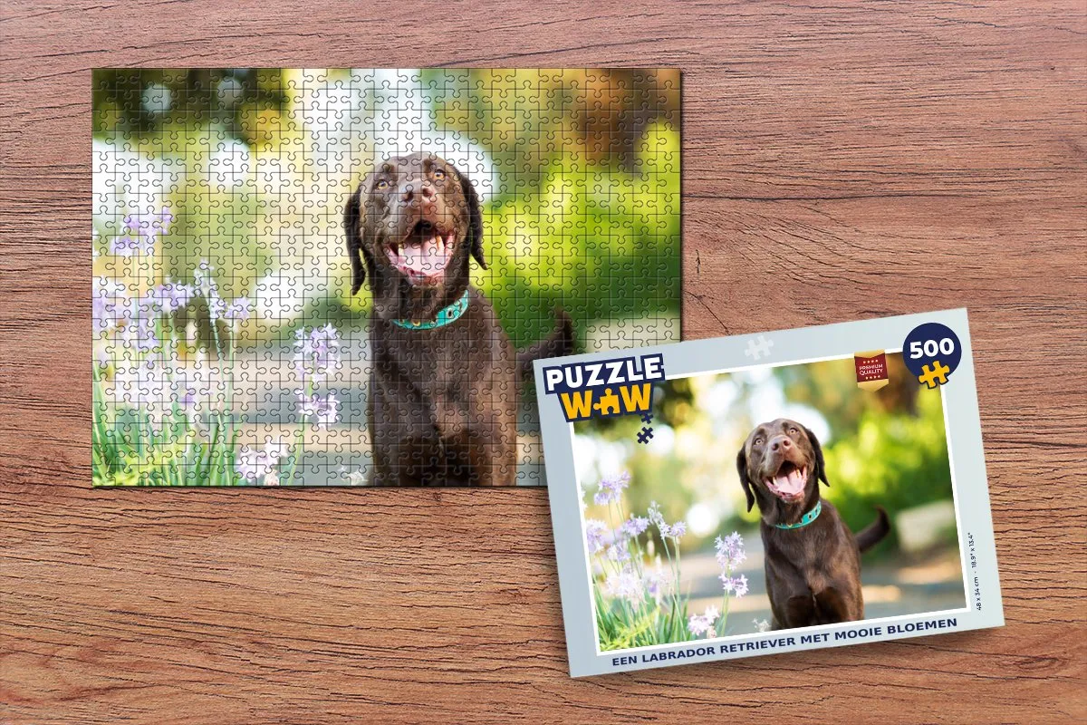 PuzzleWow Labrador Retriever Bloemen Legpuzzel 500 Stuks - Multicolor