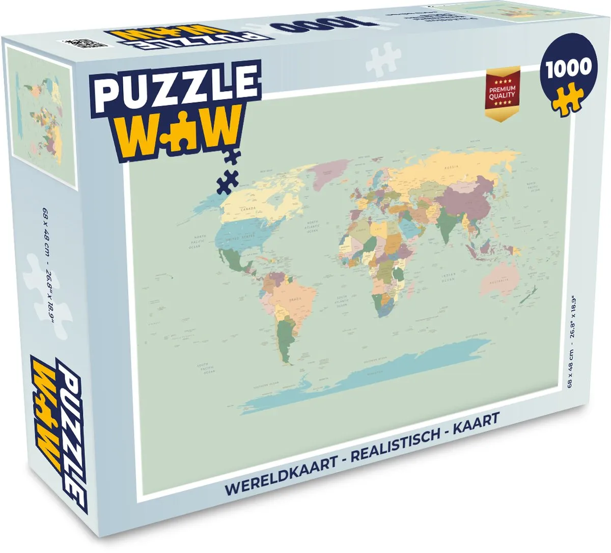 PuzzleWow Wereldkaart Legpuzzel 1000 Stuks - Realistisch