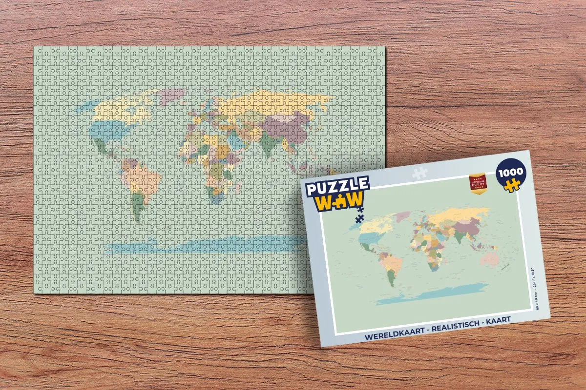 PuzzleWow Wereldkaart Legpuzzel 1000 Stuks - Realistisch