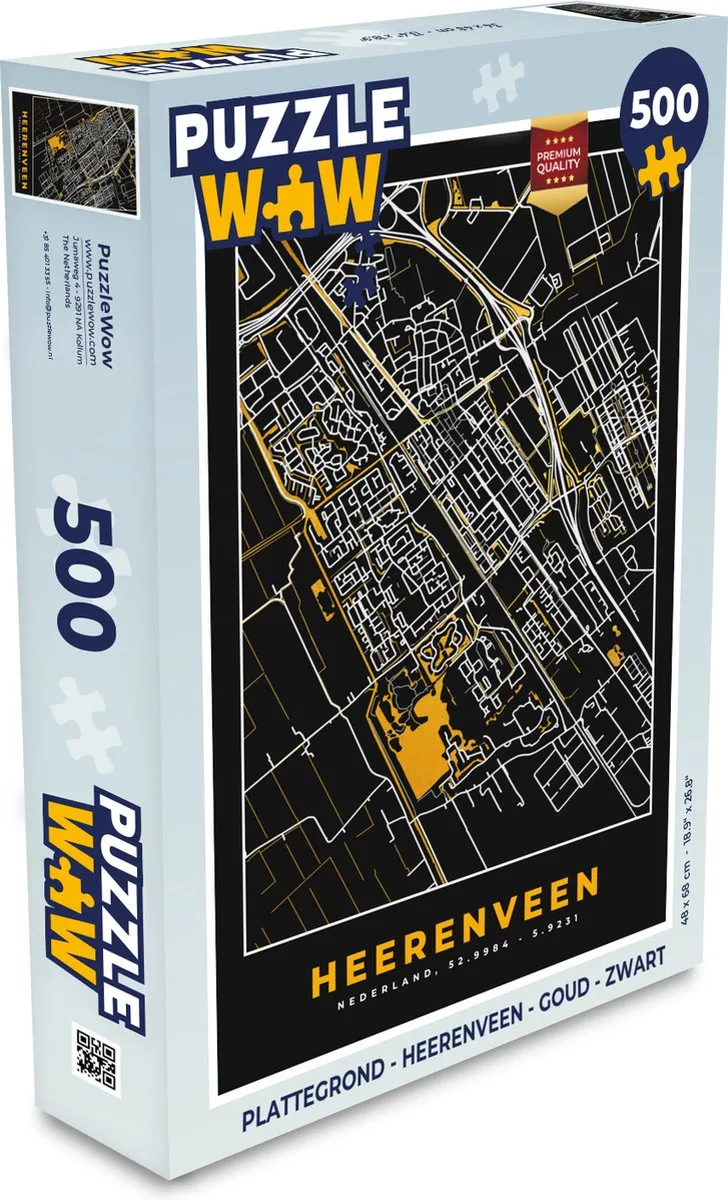 PuzzleWow Heerenveen Legpuzzel 500 Stuks - Goud/Zwart