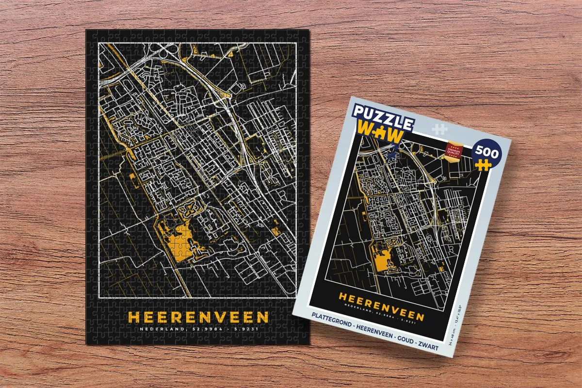PuzzleWow Heerenveen Legpuzzel 500 Stuks - Goud/Zwart