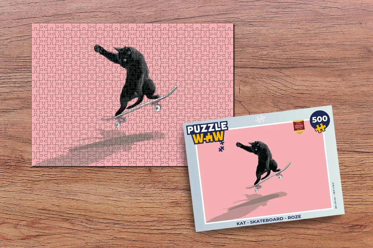 PuzzleWow Kat Skateboard Legpuzzel 500 Stuks - Roze