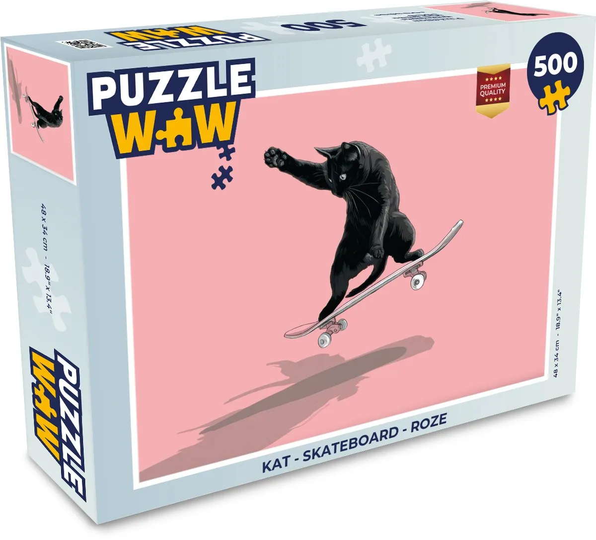 PuzzleWow Kat Skateboard Legpuzzel 500 Stuks - Roze