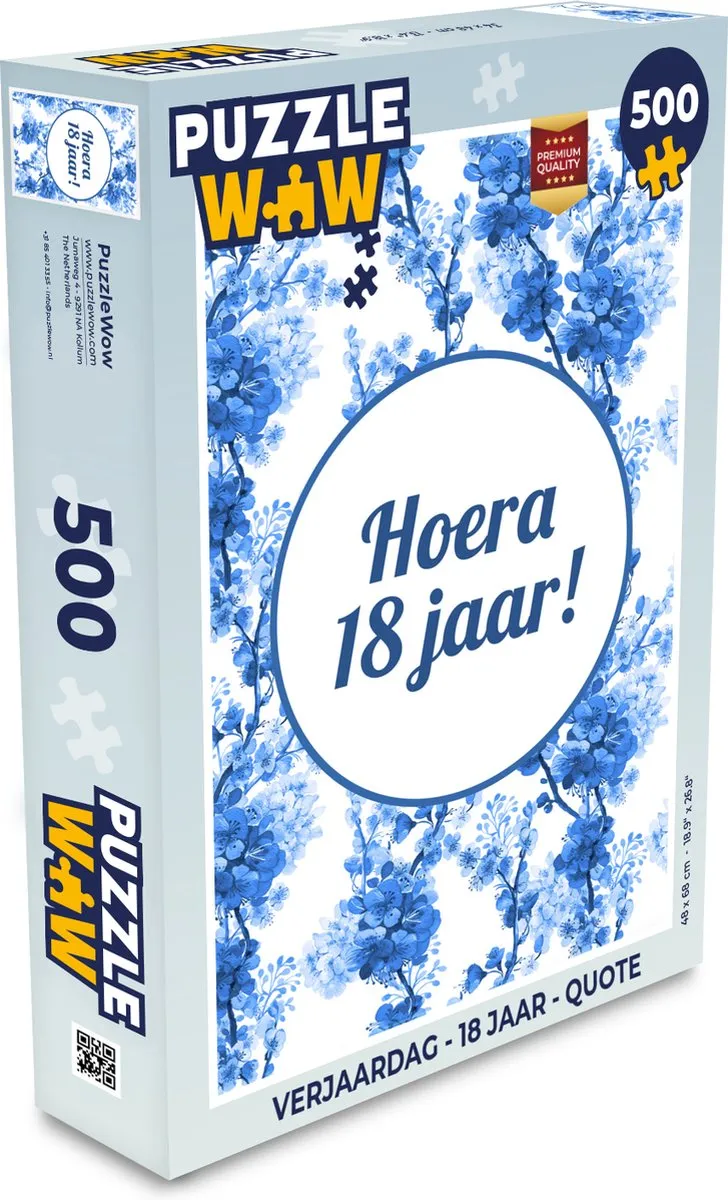 PuzzleWow Verjaardag 18 Jaar Quote Legpuzzel 500 Stuks