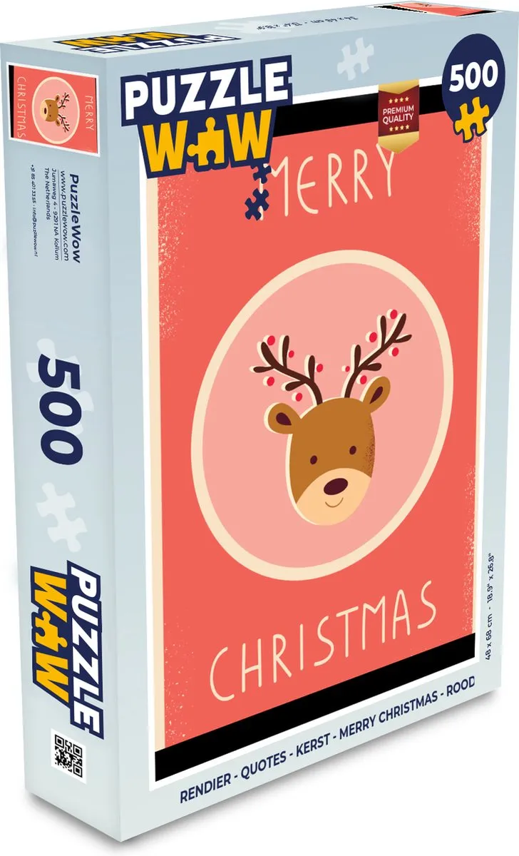 PuzzleWow Rendier Quotes Kerstpuzzel 500 Stuks - Multicolor