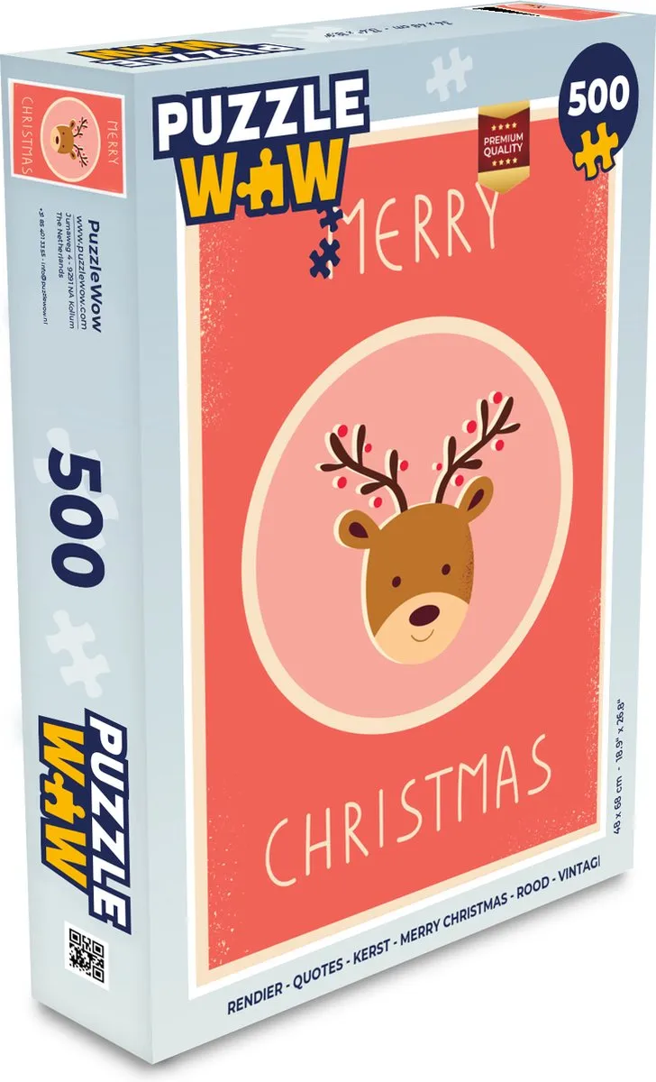 PuzzleWow Rendier Quotes Kerstpuzzel 500 Stuks - Multicolor