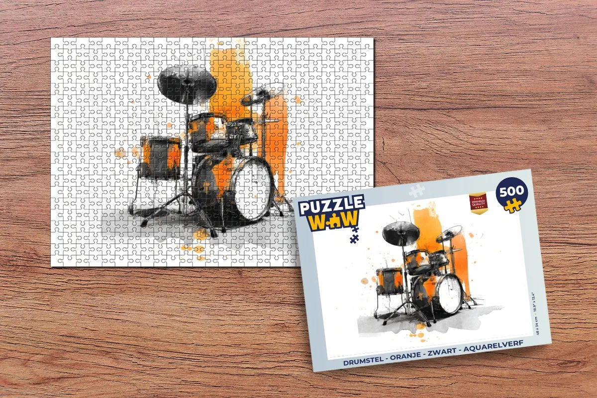 PuzzleWow Drumstel Aquarelverf Legpuzzel 500 Stuks - Oranje/Zwart