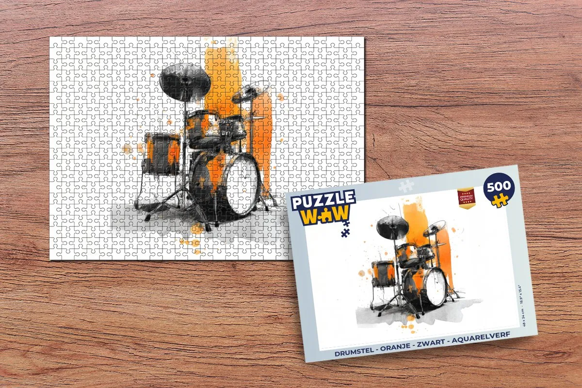 PuzzleWow Drumstel Aquarelverf Legpuzzel 500 Stuks - Oranje/Zwart