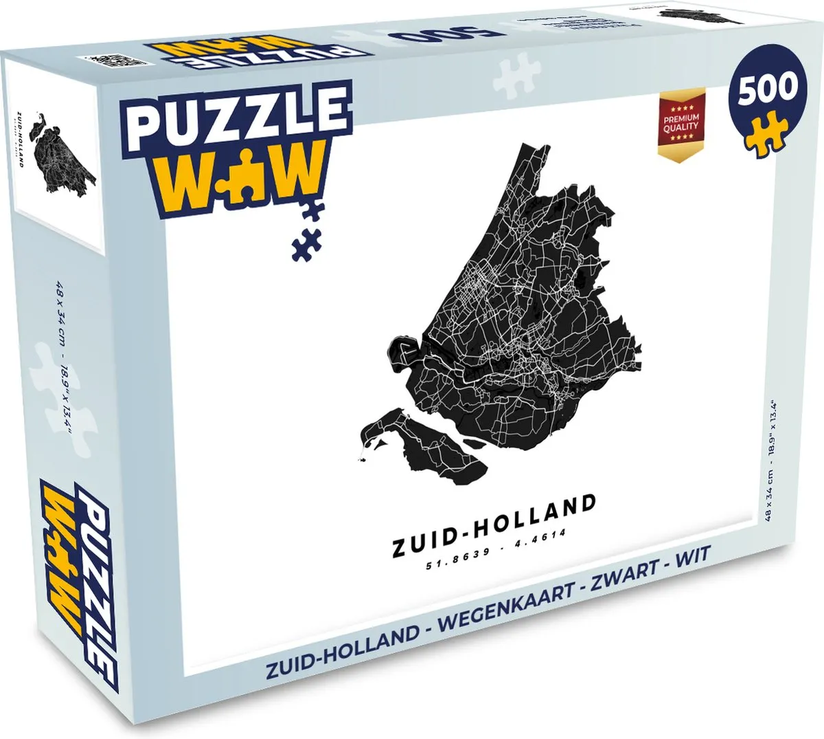 PuzzleWow Zuid-Holland Wegenkaart Legpuzzel 500 Stuks - Multicolor