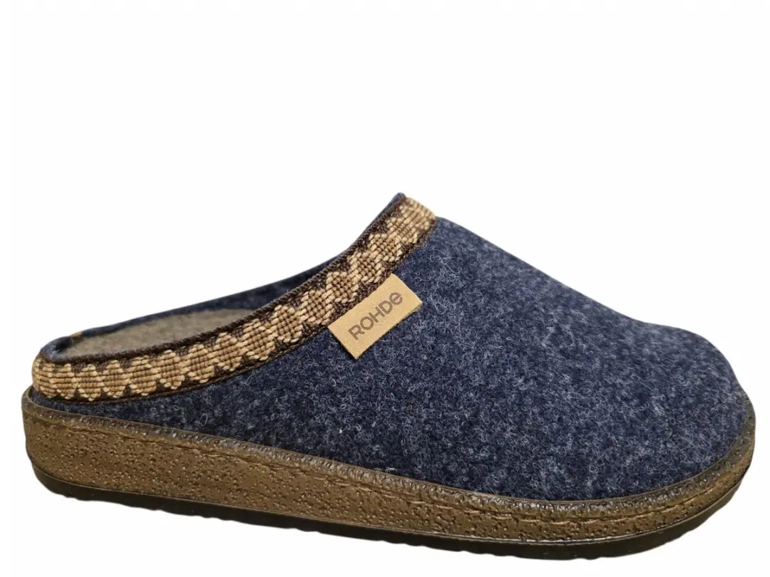 Rohde 6425 56 Pantoffels Open Sloffen Blauw Vilt Dames