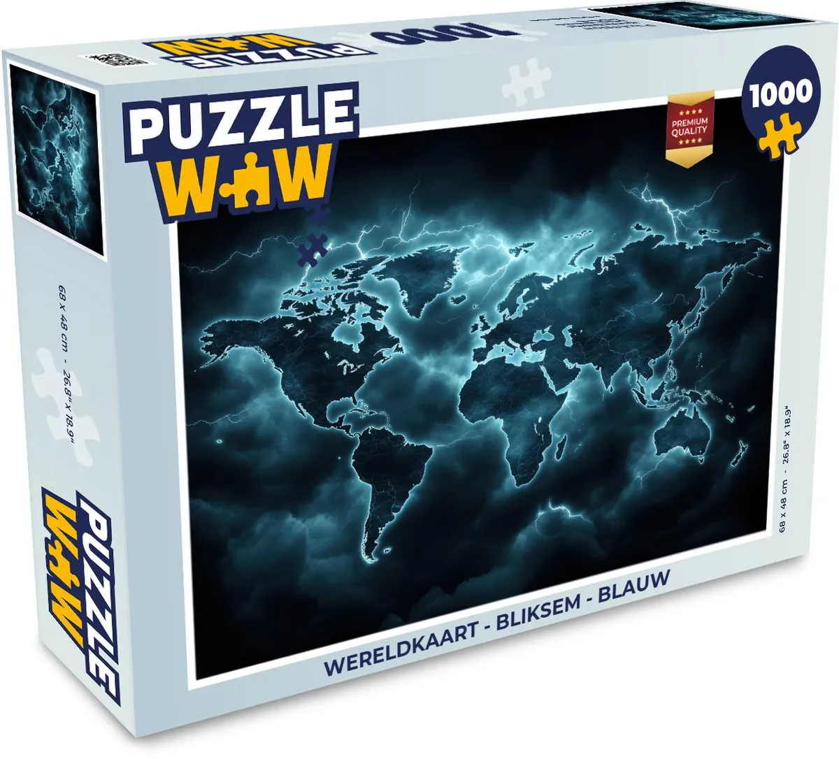 PuzzleWow Wereldkaart Bliksem Puzzel 1000 Stuks - Blauw