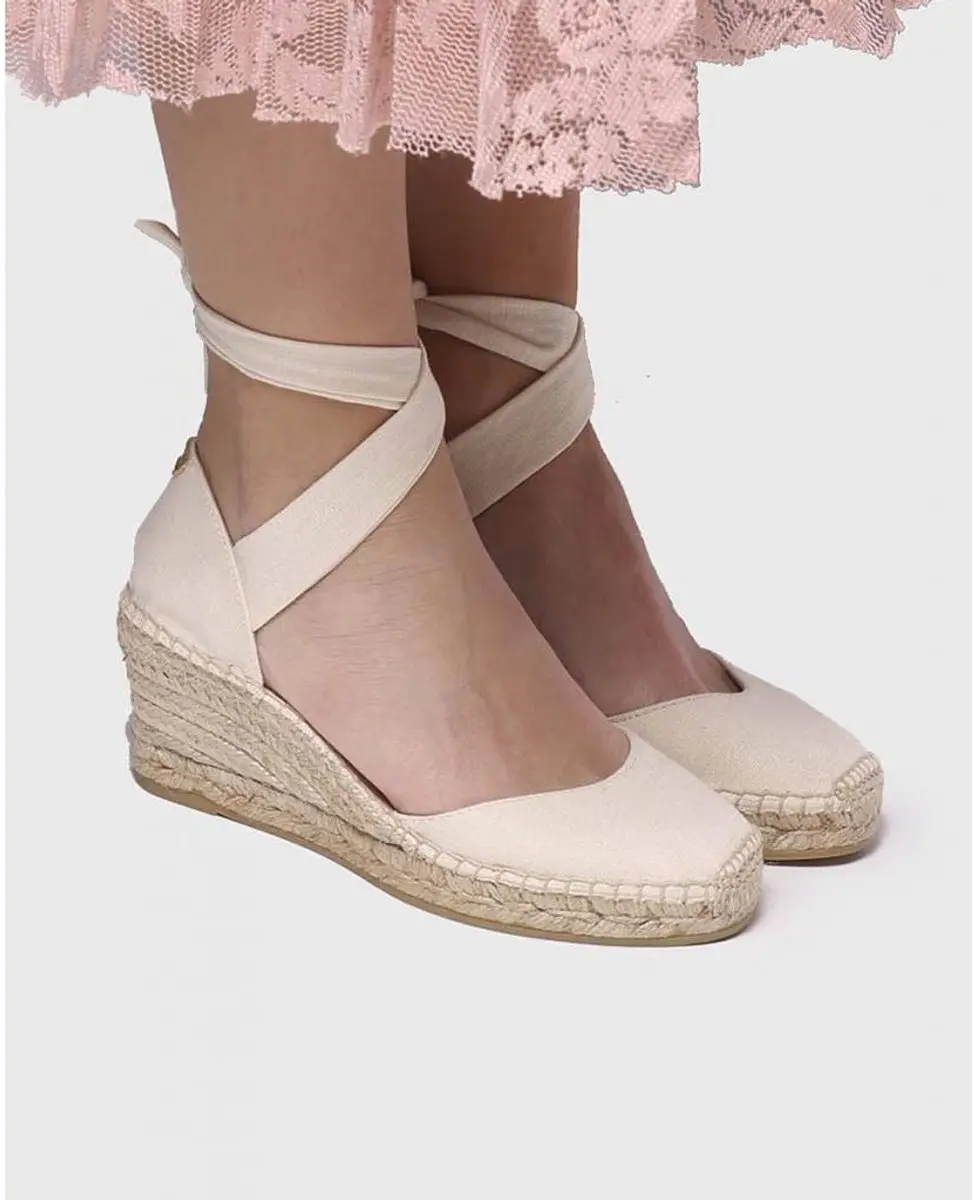 Espadrilles met sleehak en linten