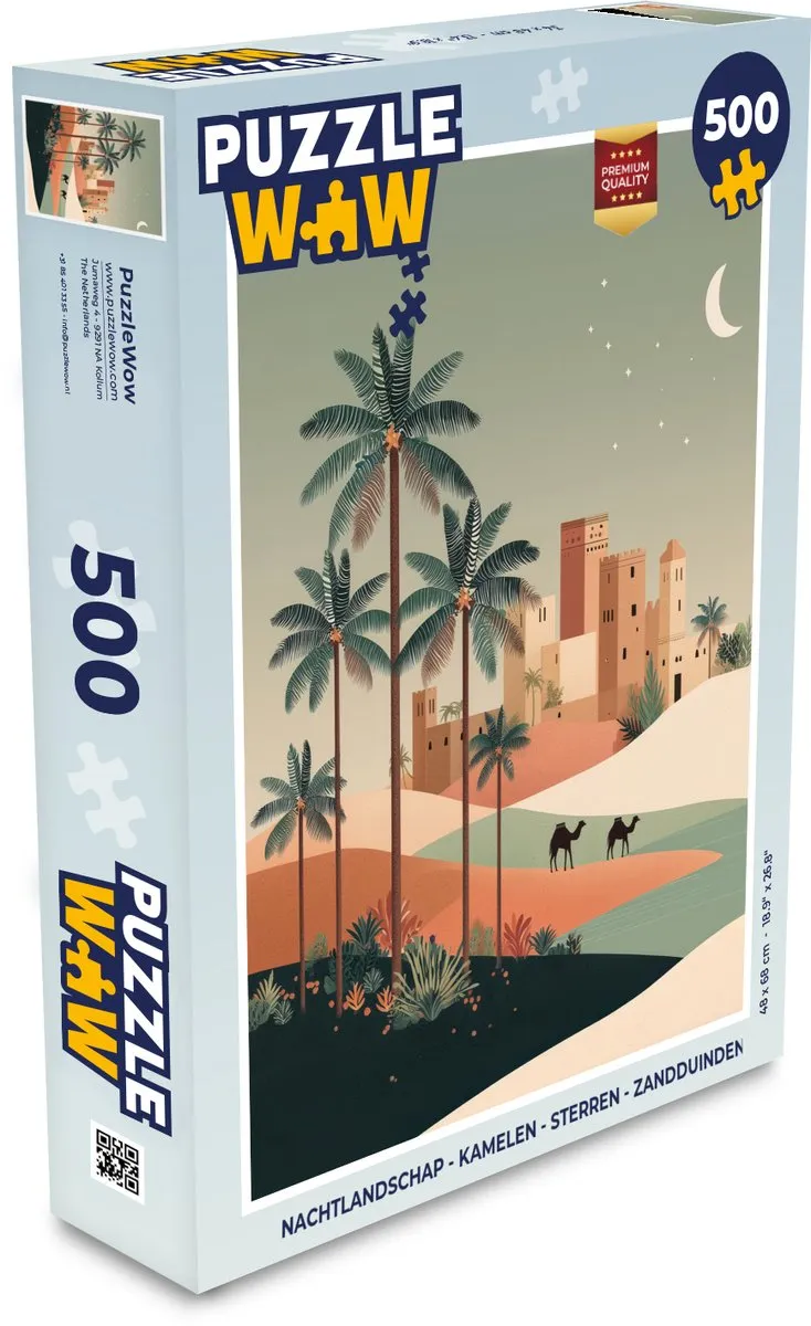 PuzzleWow Nachtlandschap Legpuzzel 500 Stuks - Kamelen & Sterren
