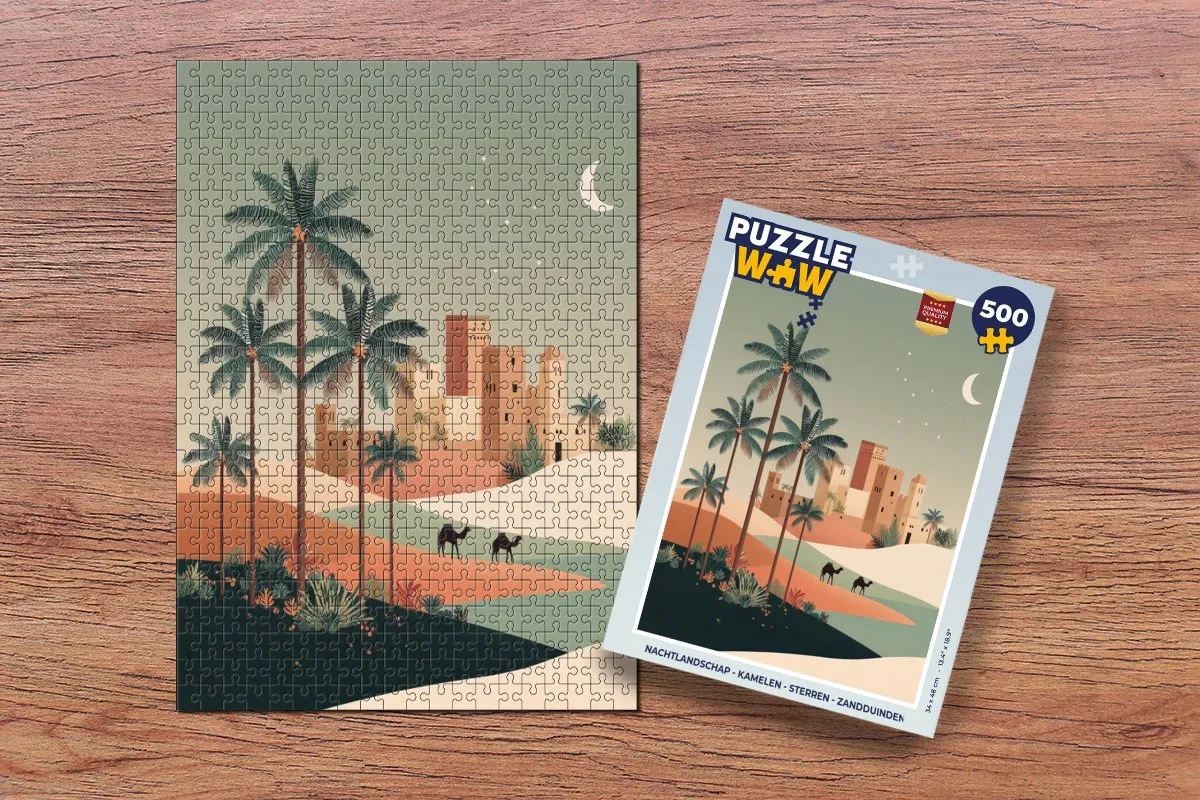 PuzzleWow Nachtlandschap Legpuzzel 500 Stuks - Kamelen & Sterren