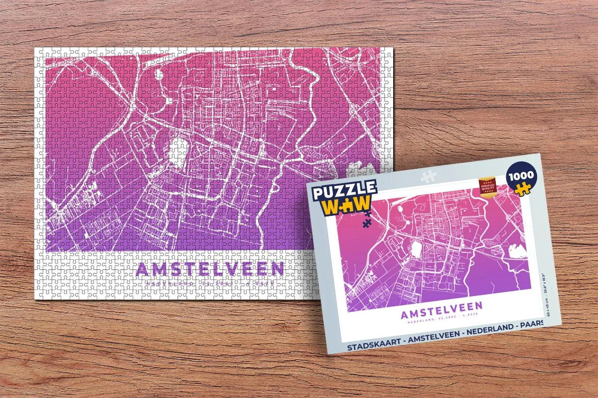 PuzzleWow Stadskaart Amstelveen Legpuzzel 1000 Stuks - Multicolor