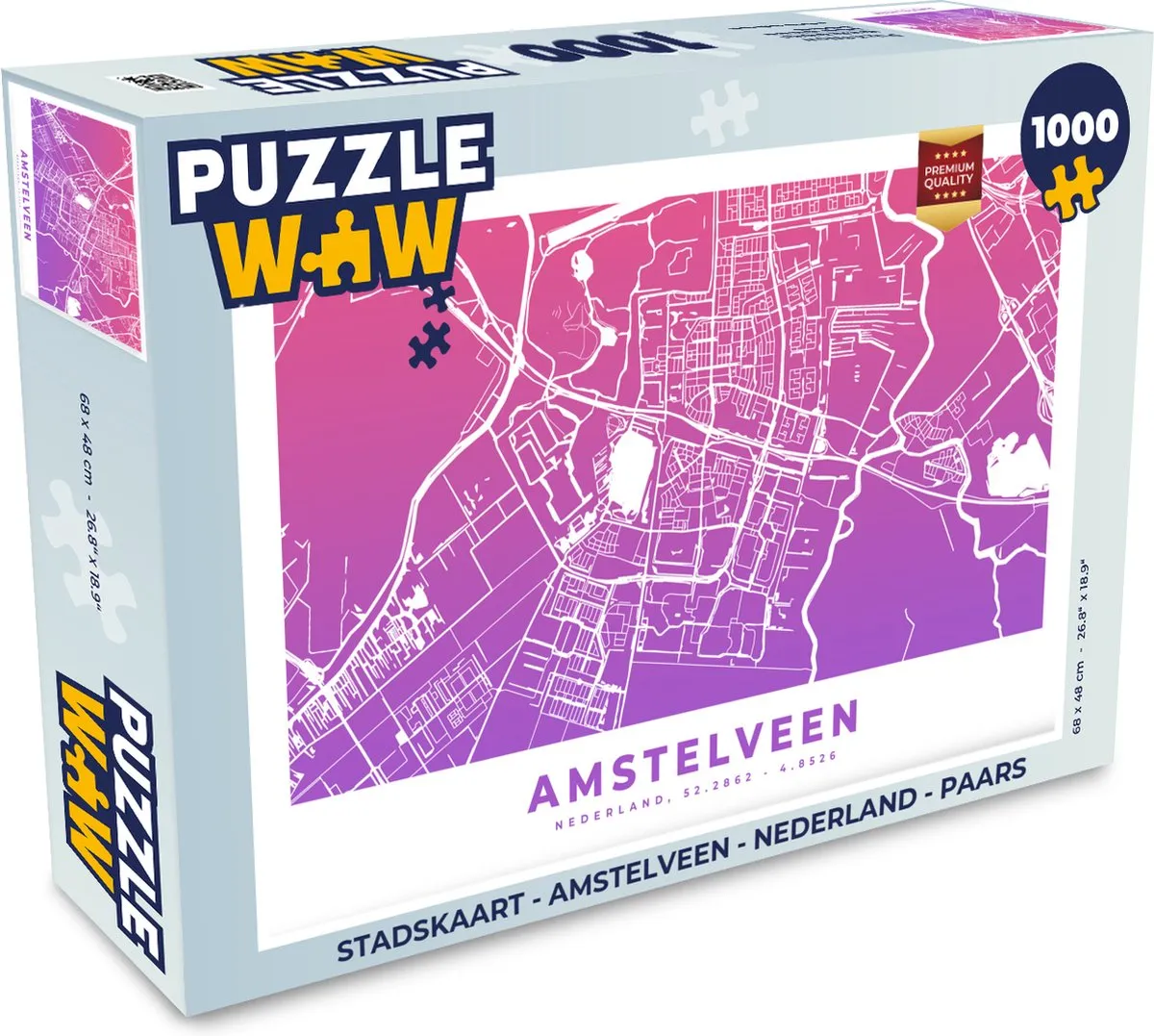 PuzzleWow Stadskaart Amstelveen Legpuzzel 1000 Stuks - Multicolor