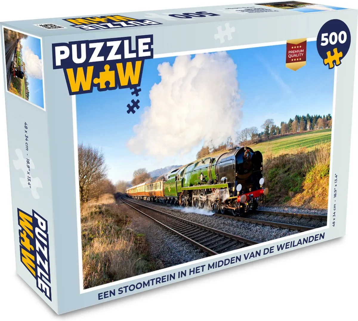 PuzzleWow Legpuzzel Een stoomtrein in het midden van de weilanden 500 Stuks - Multicolor