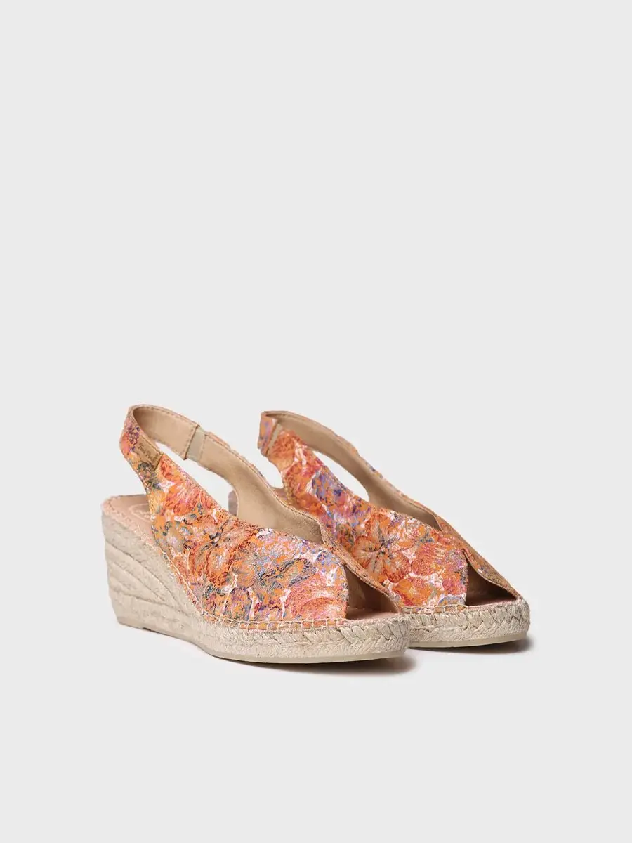 Dames espadrille met open neus van veelkleurig leer