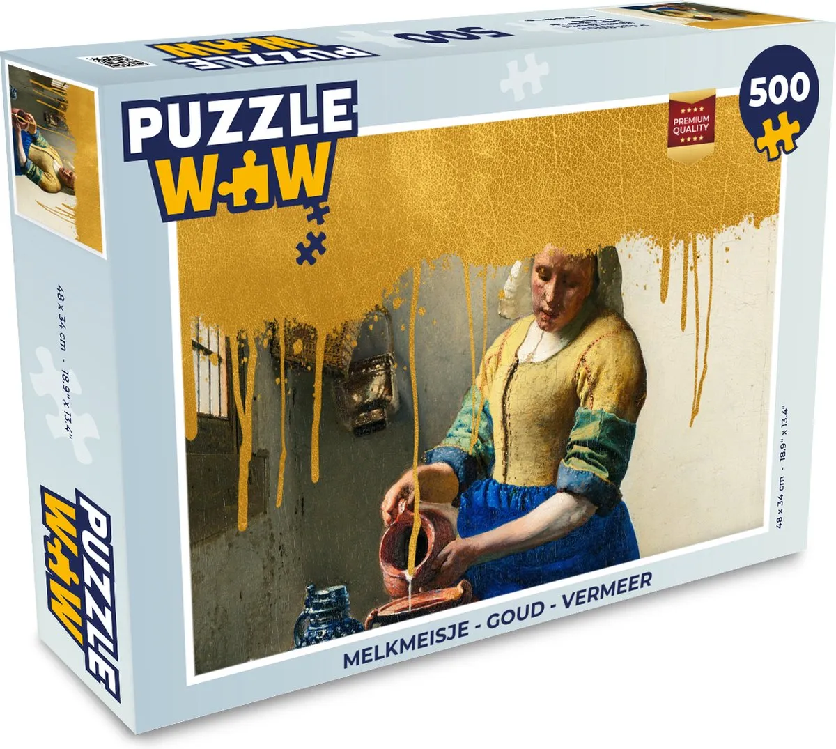 PuzzleWow Melkmeisje Legpuzzel 500 Stuks - Vermeer - Multicolor