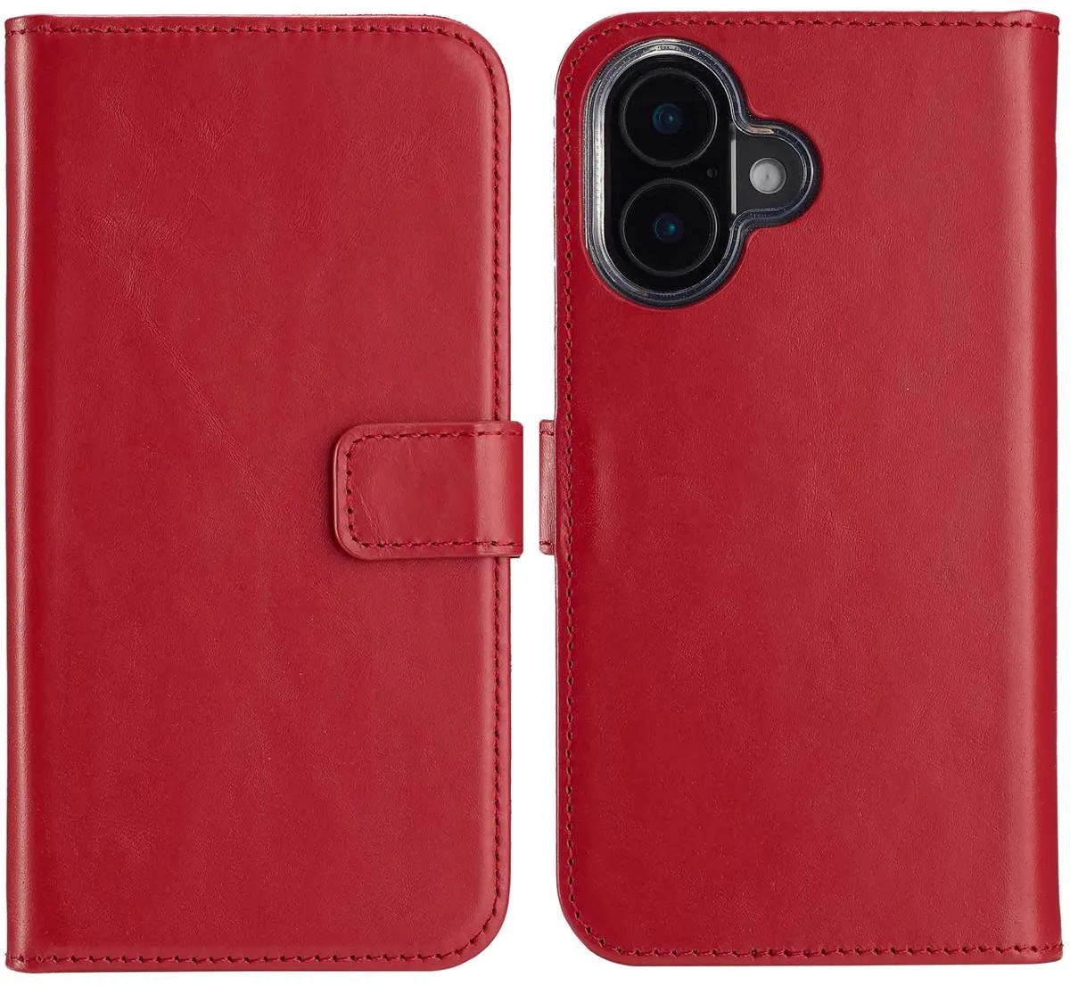 Selencia Hoesje iPhone 16 Echt Lederen Bookcase - 3 Pasjes - Rood