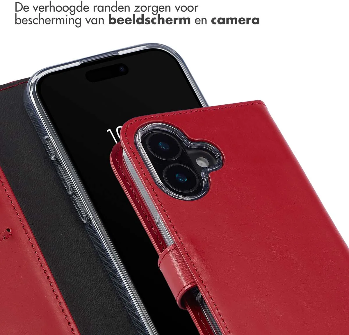 Selencia Hoesje iPhone 16 Echt Lederen Bookcase - 3 Pasjes - Rood