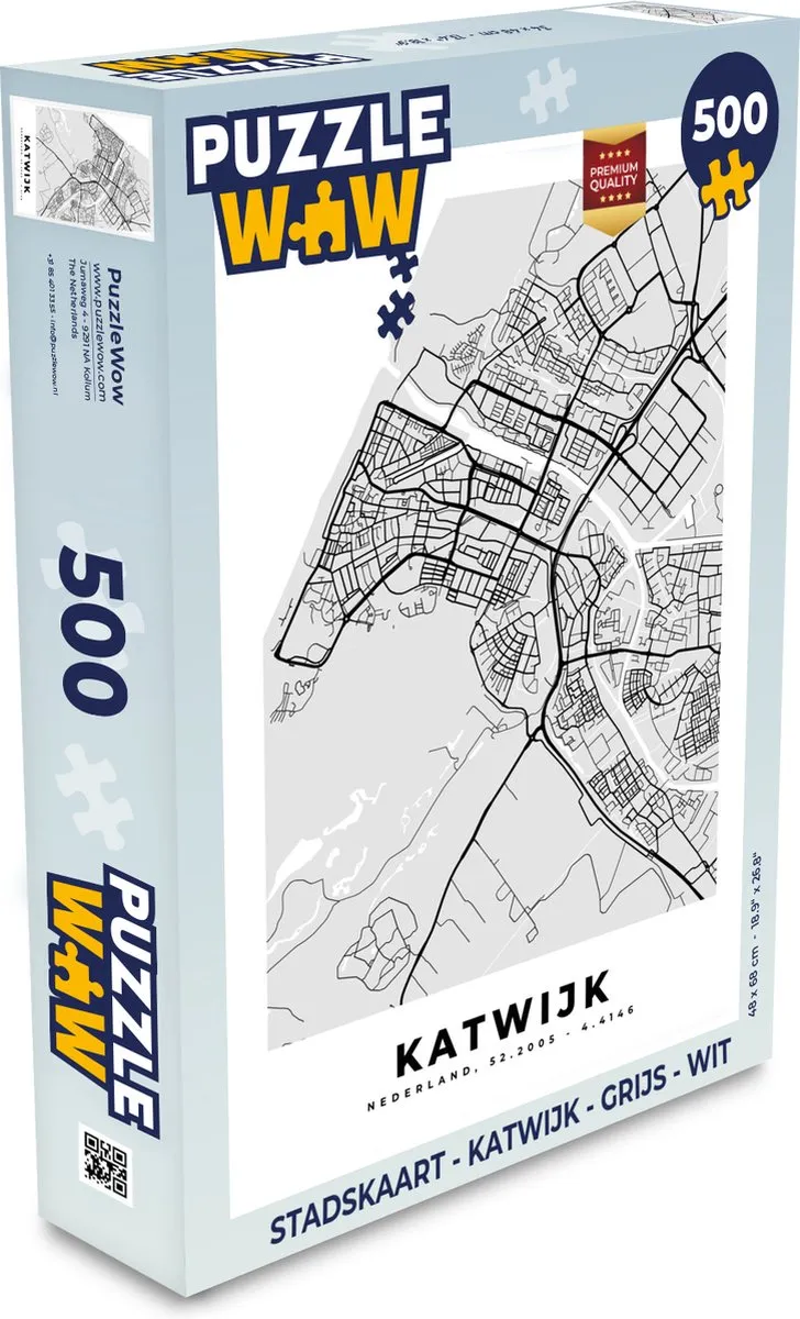 PuzzleWow Stadskaart Katwijk Legpuzzel 500 Stuks - Multicolor