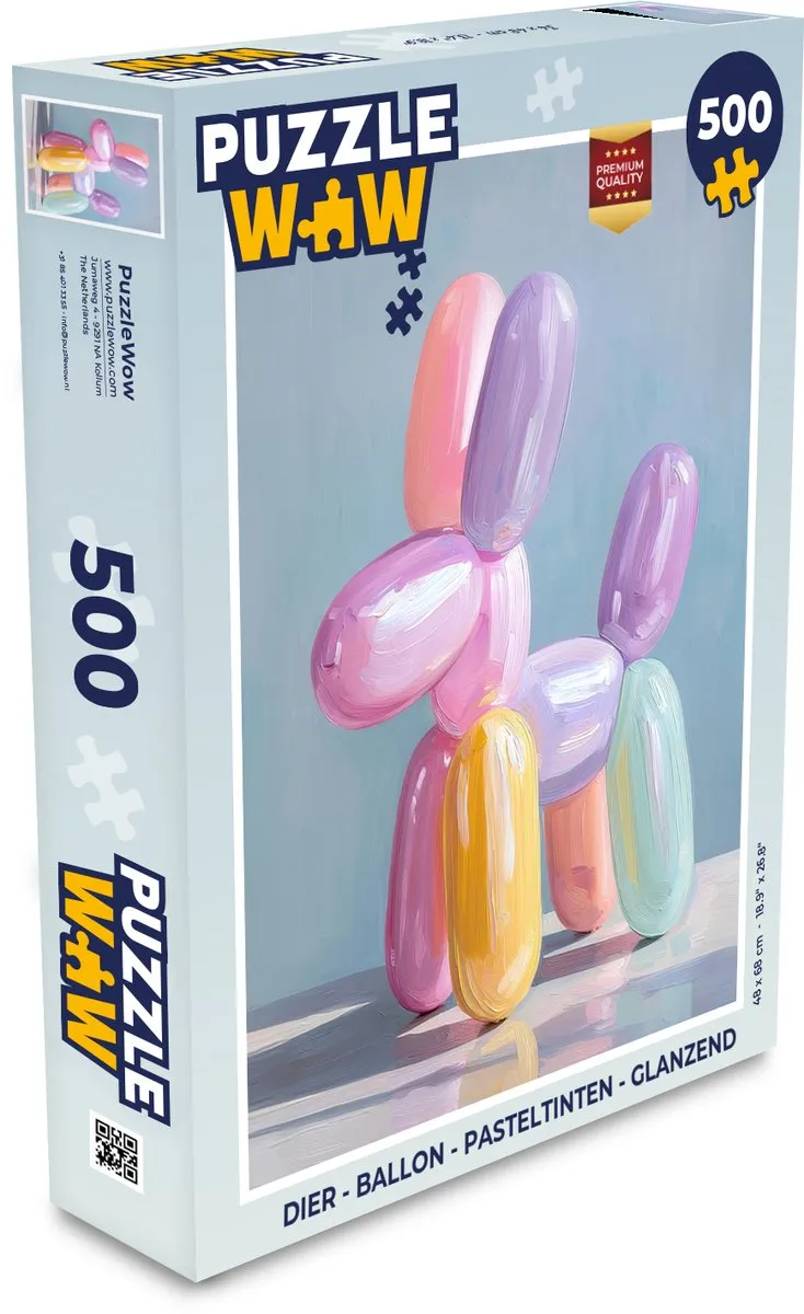 PuzzleWow Legpuzzel Dier Ballon 500 Stuks - Pasteltinten