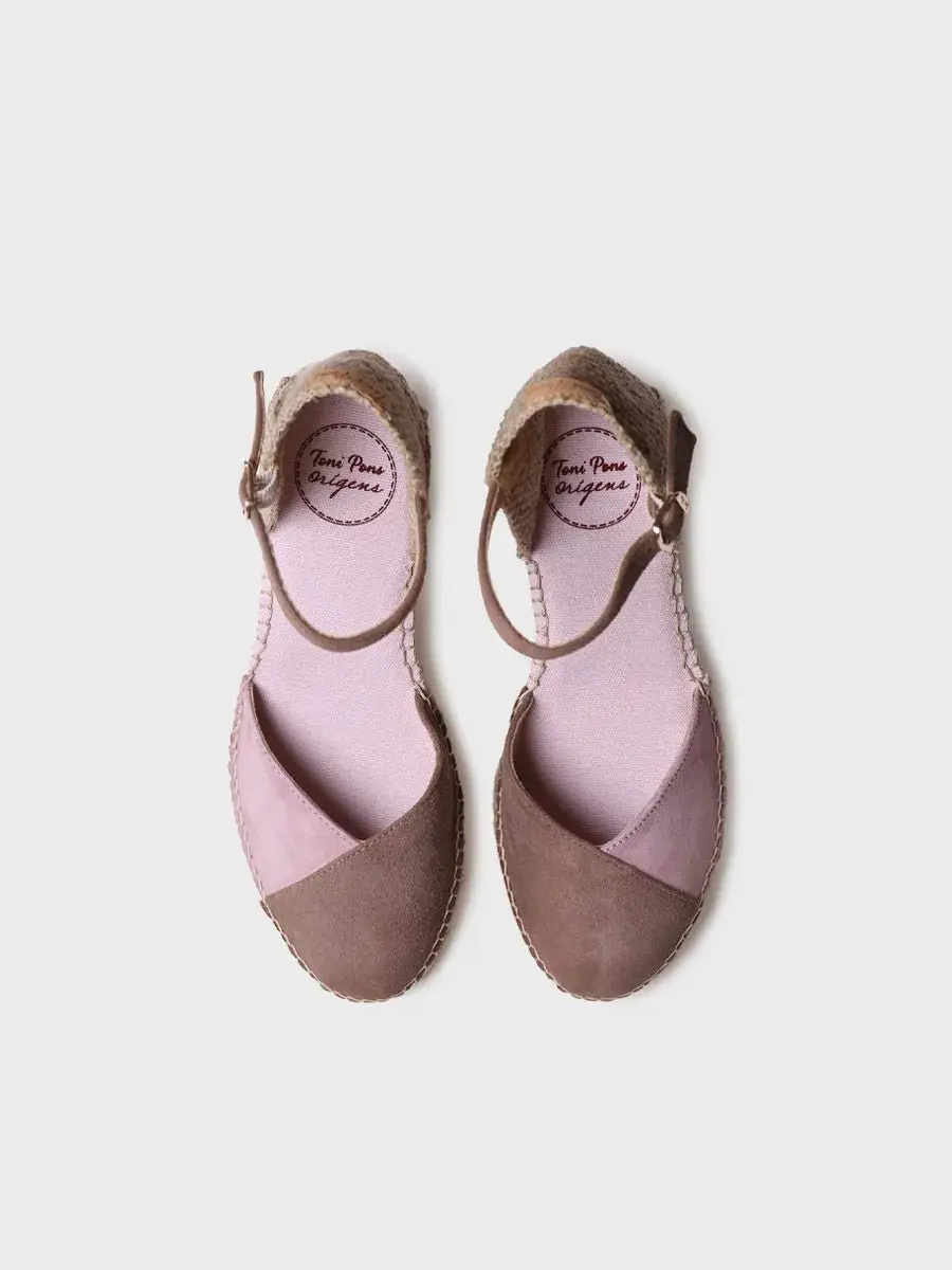 Tweekleurige suède espadrille voor dames met sleehak