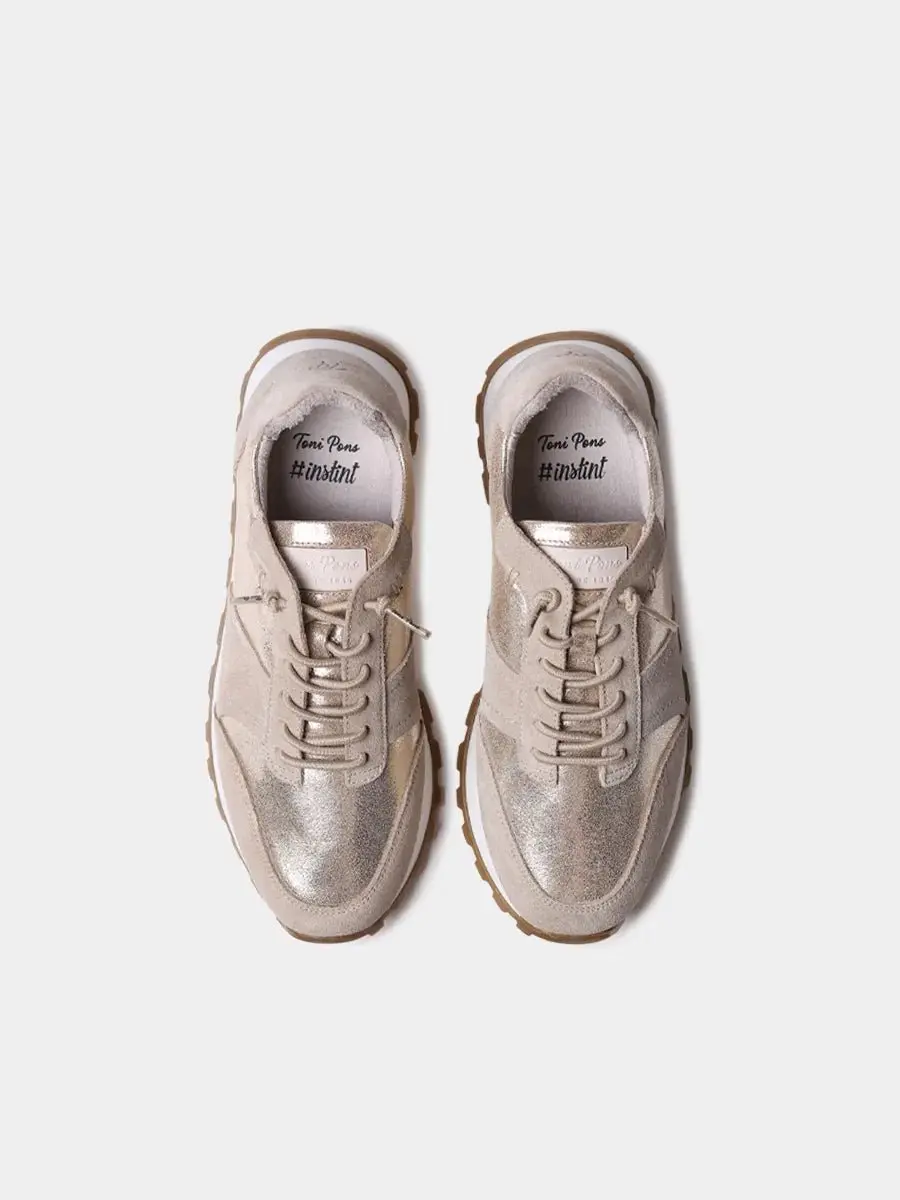 Metallic leren en suède sneakers voor dames